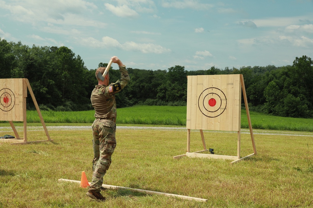 Sgt. Luke Cloward throws an axe - 2025 National Best Warrior