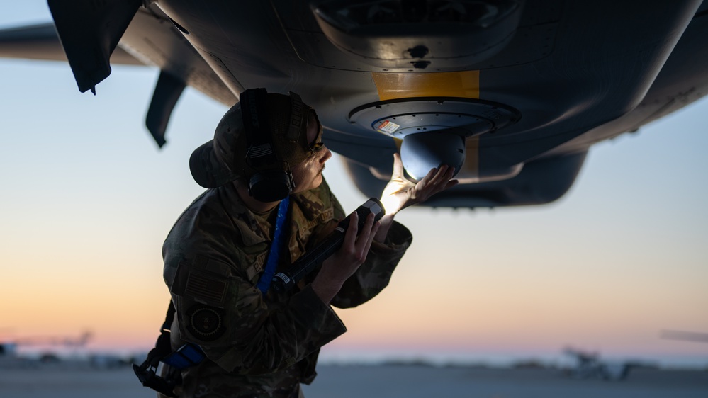 660th AMXS crew chiefs perform pre-flight inspection on KC-46A Pegasus