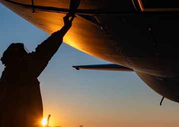 660th AMXS crew chiefs perform pre-flight inspection on KC-46A Pegasus
