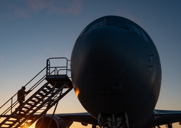 660th AMXS crew chiefs perform pre-flight inspection on KC-46A Pegasus