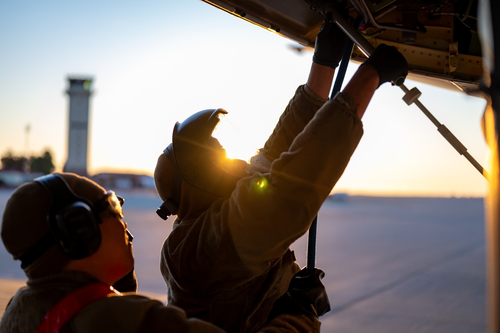 660th AMXS crew chiefs perform pre-flight inspection on KC-46A Pegasus