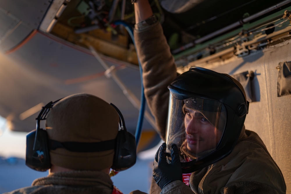 660th AMXS crew chiefs perform pre-flight inspection on KC-46A Pegasus