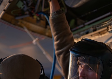 660th AMXS crew chiefs perform pre-flight inspection on KC-46A Pegasus