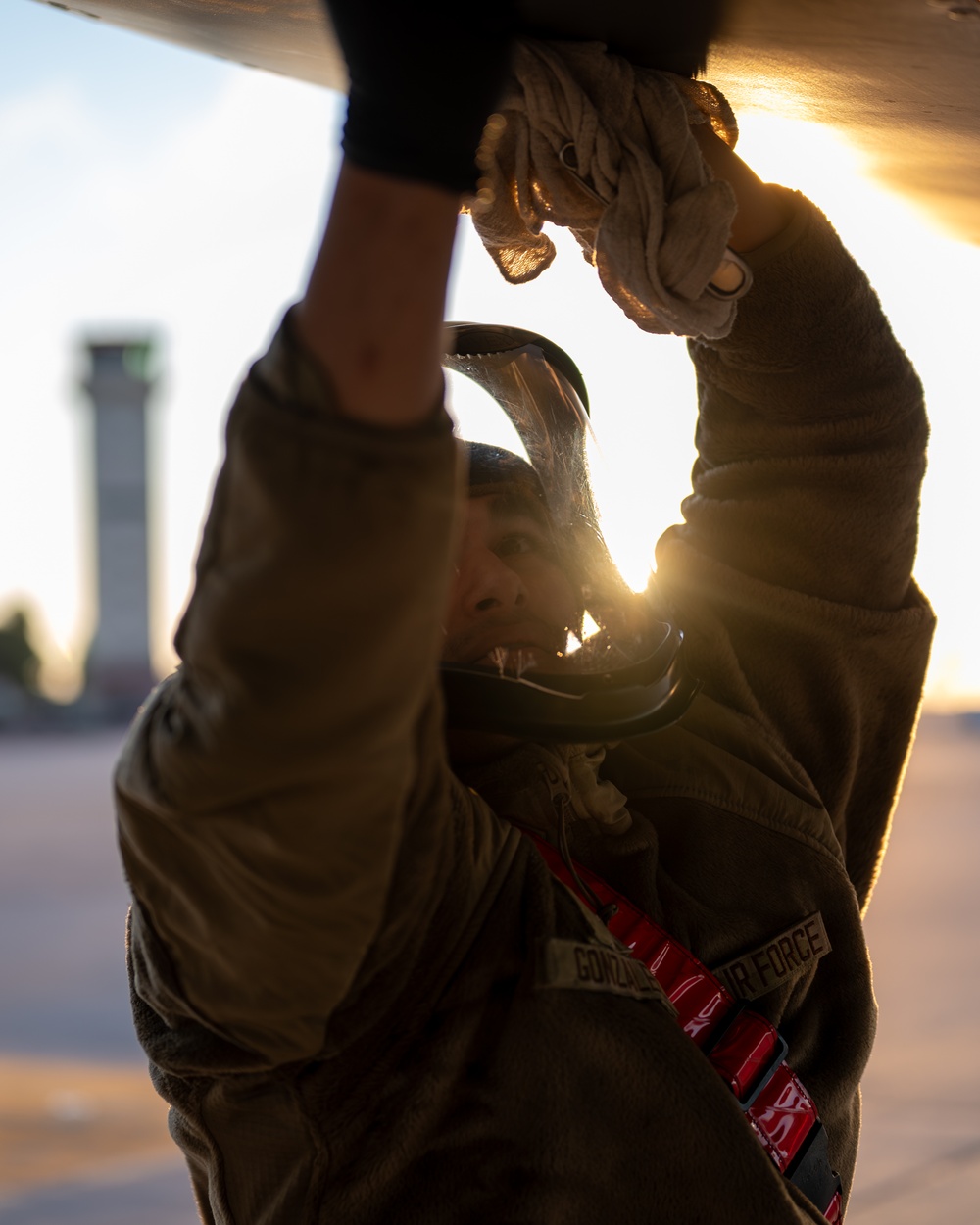 660th AMXS crew chiefs perform pre-flight inspection on KC-46A Pegasus