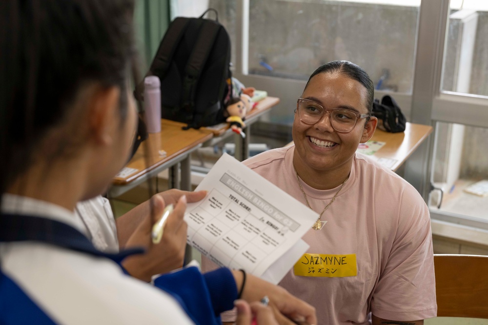 Sailors share in language exchange with Okinawan school children