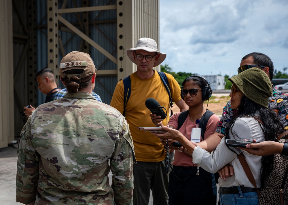 U.S. Air Force Captain gets interviewed by local media for exercise Resolute Force Pacific 2025