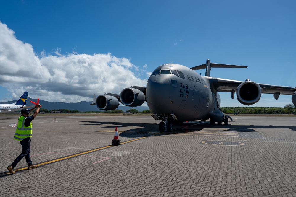 U.S. Airmen receive, ready C-17s for Talisman Sabre 2025