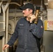 Sailors aboard the USS John Finn conduct an engineering training team drill in the Indian Ocean