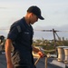 Sailors aboard the USS John Finn conduct a sea and anchor detail in Diego Garcia