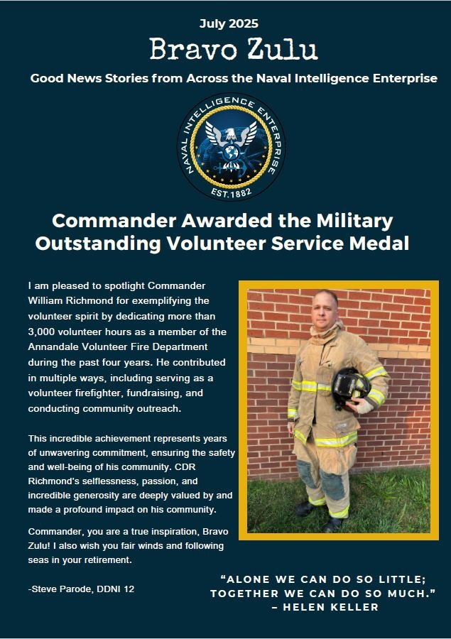 DDNI Bravo Zulu - Commander Awarded Military Outstanding Volunteer Service Medal