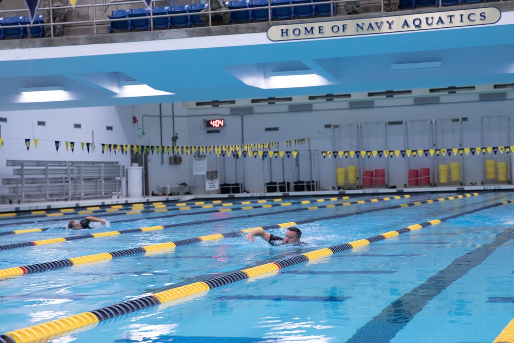 Competitors swim in the Combat Water Survival Test - 2025 National Best Warrior