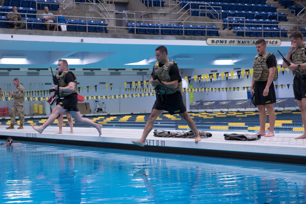 Competitors jump into Combat Water Survival Test - 2025 National Best Warrior