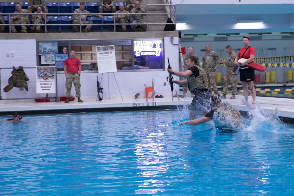Competitors jump into Combat Water Survival Test - 2025 National Best Warrior