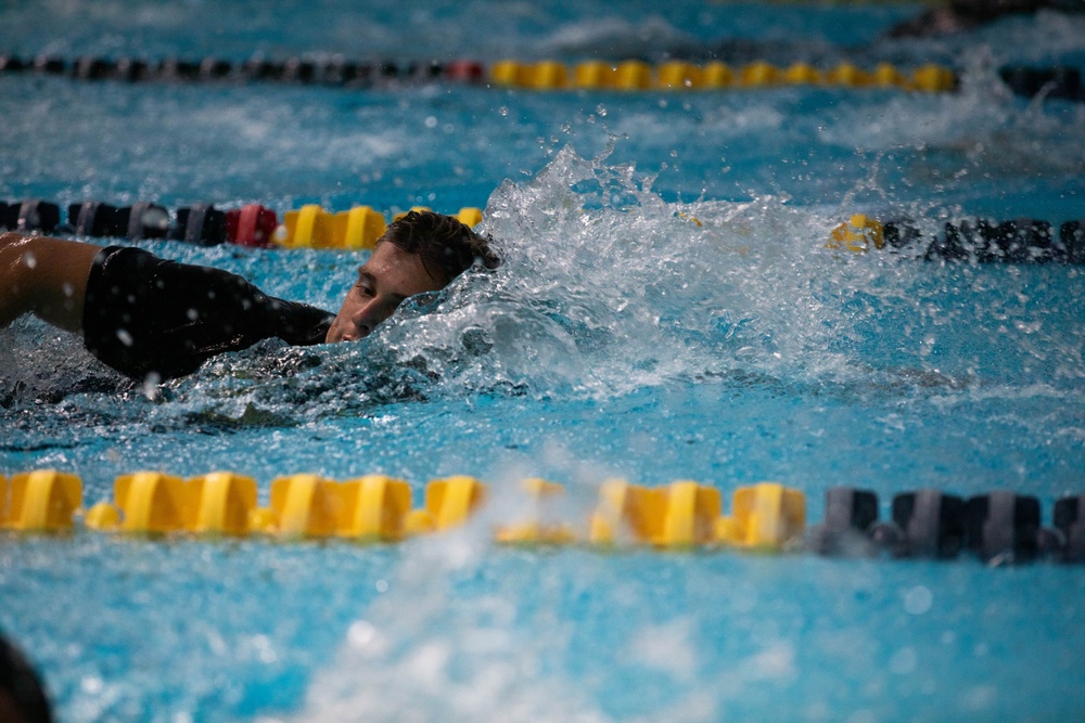 Spc. Jaden Hughes swims - 2025 National Best Warrior