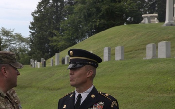 Sgt. Maj. James Fleming greets retired 1st Sgt. Brian Paape - 2025 National Best Warrior