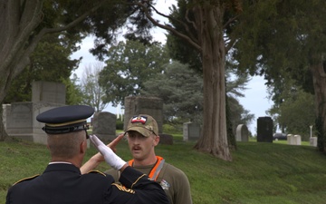 Sgt. Luke Cloward salutes retired 1st Sgt. Brian Paape - 2025 National Best Warrior