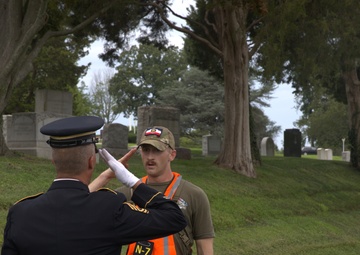 Sgt. Luke Cloward salutes retired 1st Sgt. Brian Paape - 2025 National Best Warrior