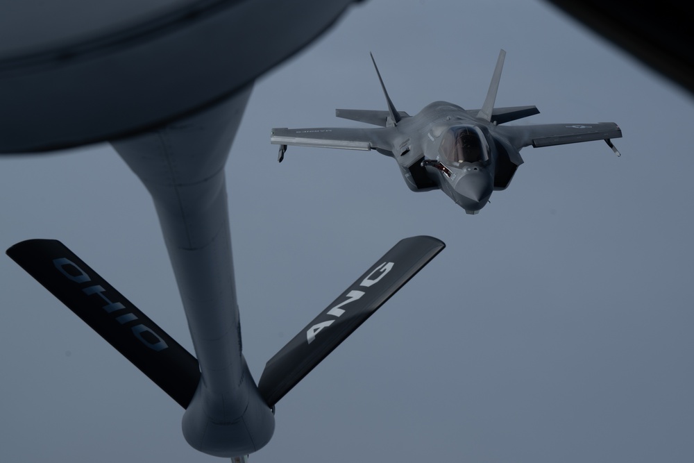 The U.S. Air Force conducts aerial refueling with U.S. Marines