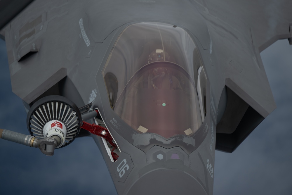 The U.S. Air Force conducts aerial refueling with U.S. Marines