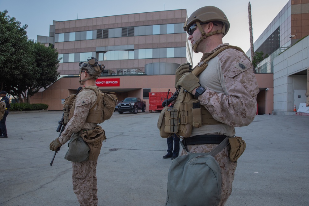 US Marines guard federal buildings in LA