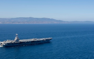 Gerald R. Ford Carrier Strike Group and ESPS Canarias (F86) Transit Strait of Gibraltar