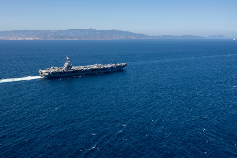 Gerald R. Ford Carrier Strike Group and ESPS Canarias (F86) Transit Strait of Gibraltar