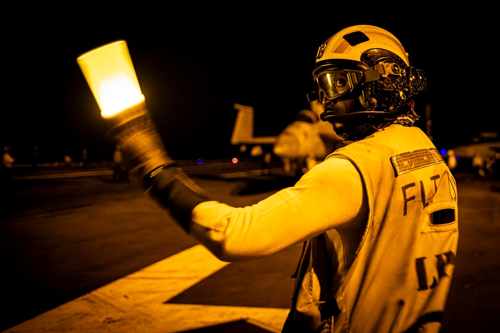 USS Gerald R. Ford (CVN 78) Conducts Flight Operations at Night
