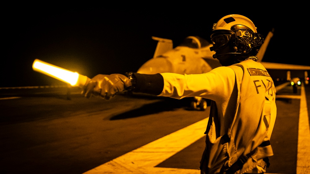 USS Gerald R. Ford (CVN 78) Conducts Flight Operations at Night