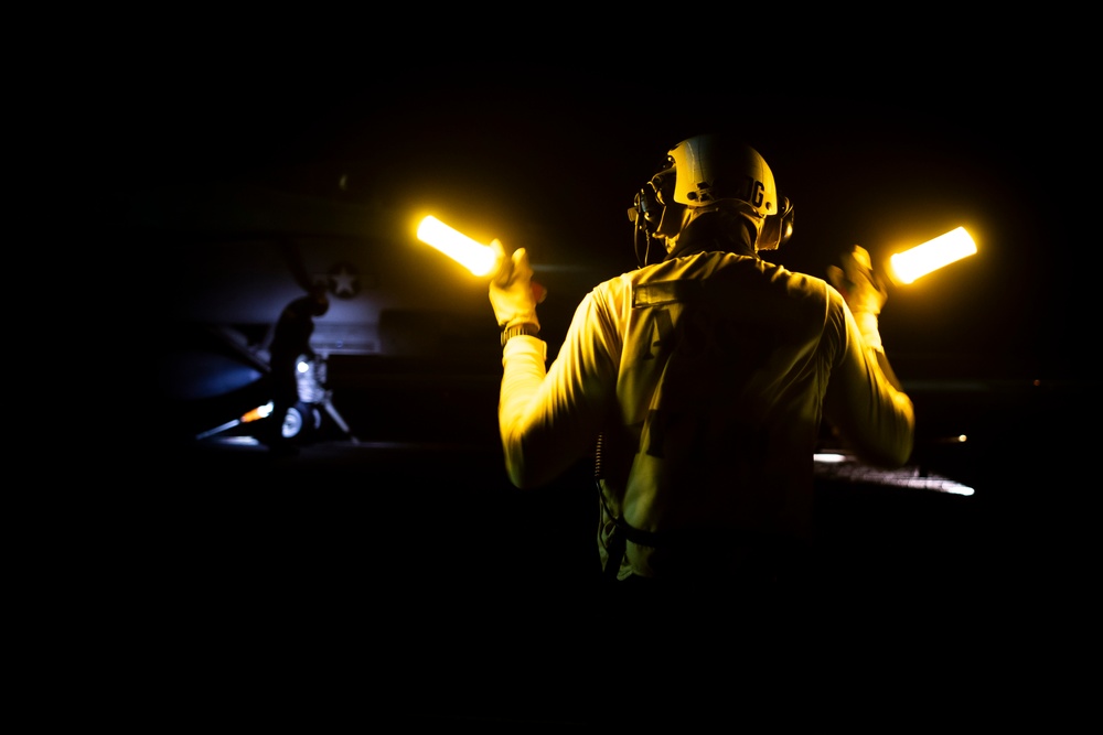 USS Gerald R. Ford (CVN 78) Conducts Flight Operations at Night