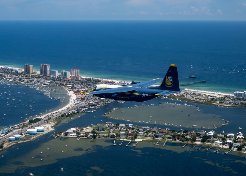 The U.S. Navy Flight Demonstration Squadron, the Blue Angels’ perform at the Pensacola Beach Air Show