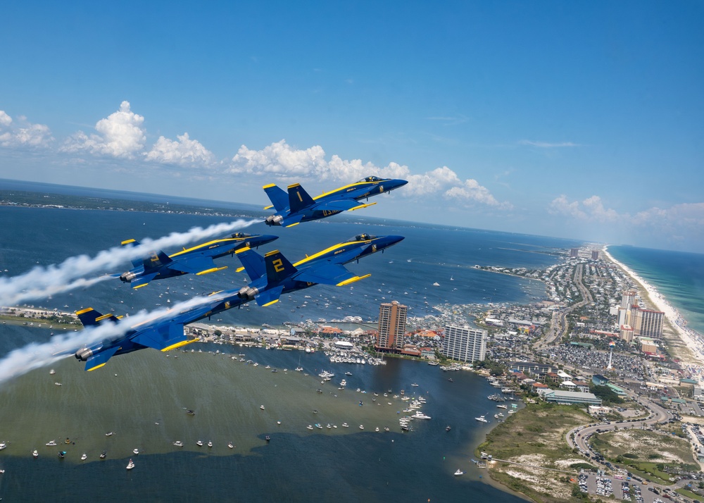 The U.S. Navy Flight Demonstration Squadron, the Blue Angels’ perform at the Pensacola Beach Air Show