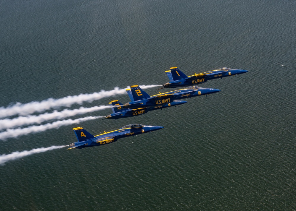 The U.S. Navy Flight Demonstration Squadron, the Blue Angels’ perform at the Pensacola Beach Air Show