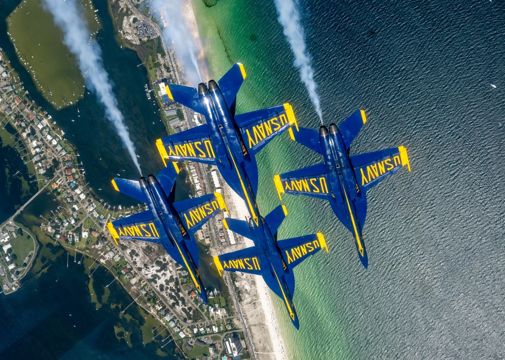 The U.S. Navy Flight Demonstration Squadron, the Blue Angels’ perform at the Pensacola Beach Air Show