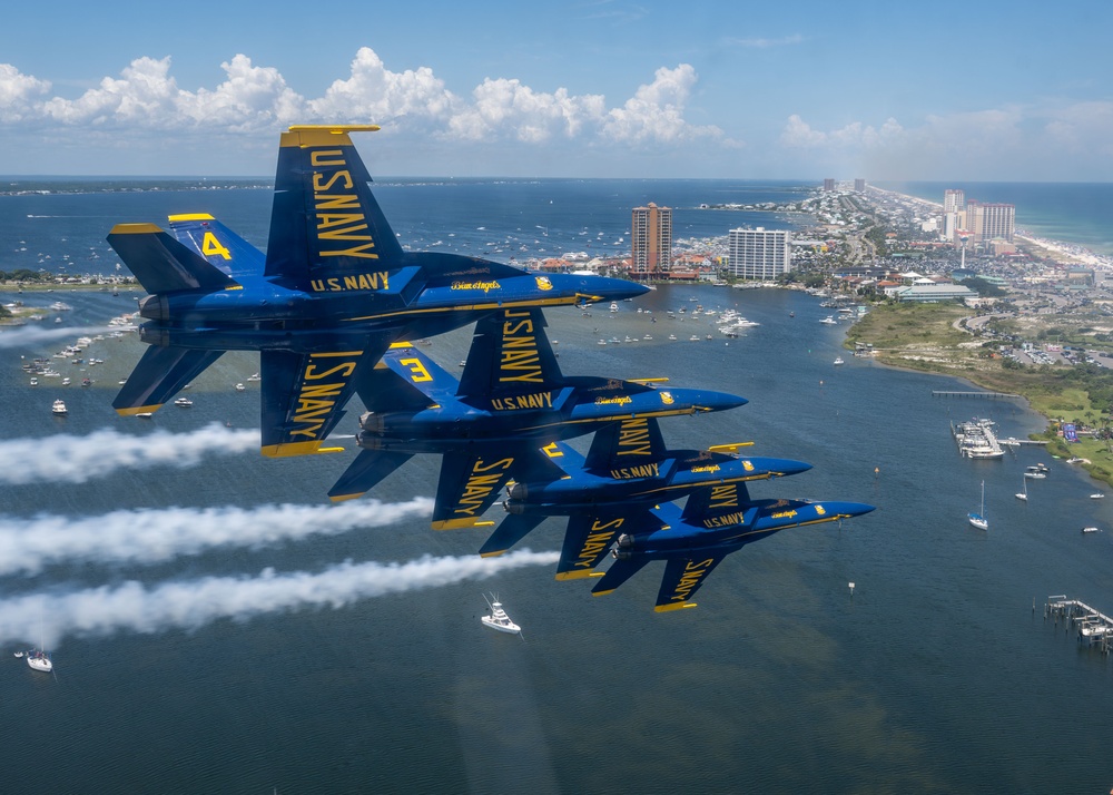 The U.S. Navy Flight Demonstration Squadron, the Blue Angels’ perform at the Pensacola Beach Air Show