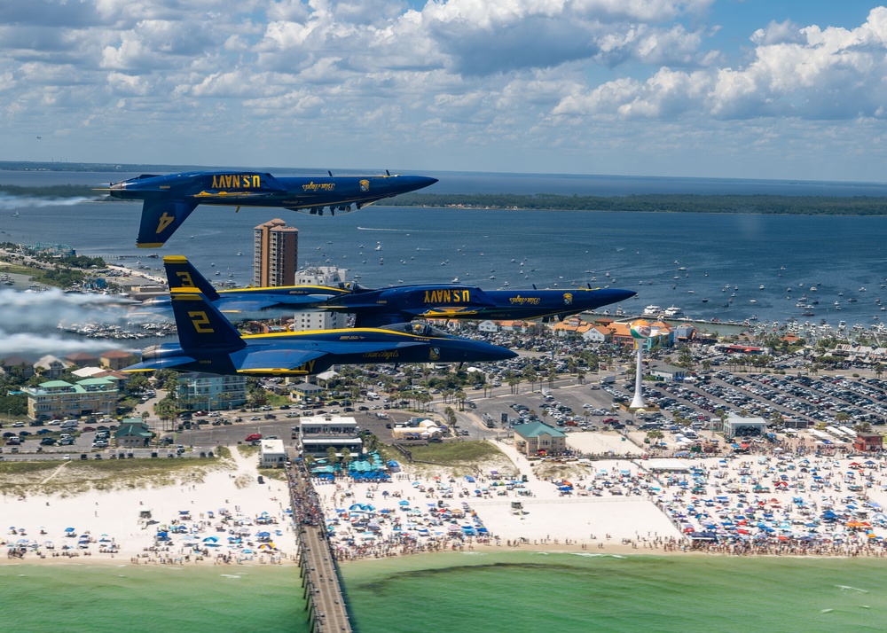 The U.S. Navy Flight Demonstration Squadron, the Blue Angels’ perform at the Pensacola Beach Air Show