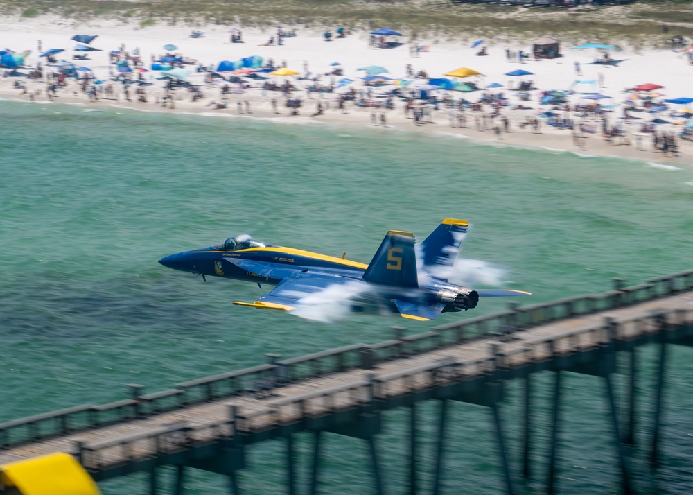 The U.S. Navy Flight Demonstration Squadron, the Blue Angels’ perform at the Pensacola Beach Air Show