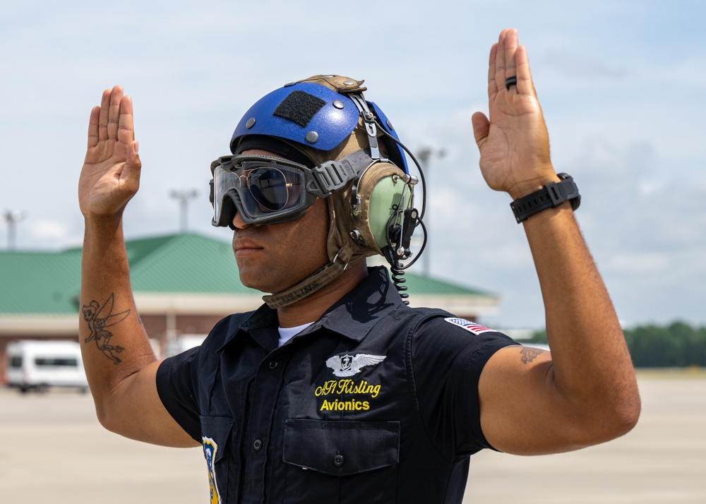 The U.S. Navy Flight Demonstration Squadron, the Blue Angels’ perform at the Air Dot Show Augusta