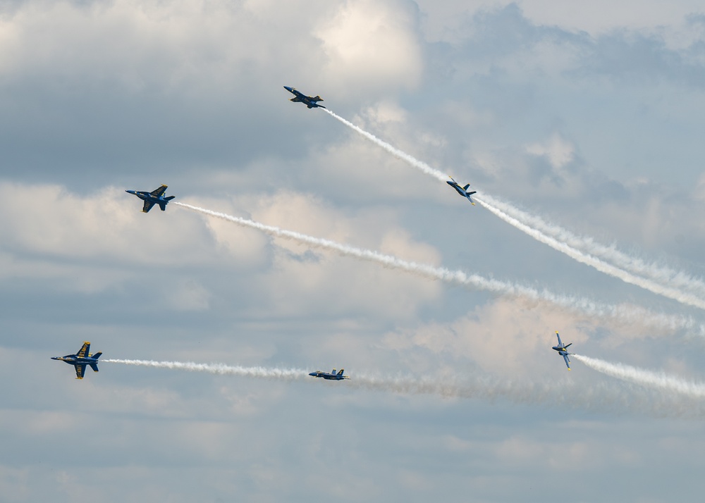 The U.S. Navy Flight Demonstration Squadron, the Blue Angels’ perform at the Air Dot Show Augusta