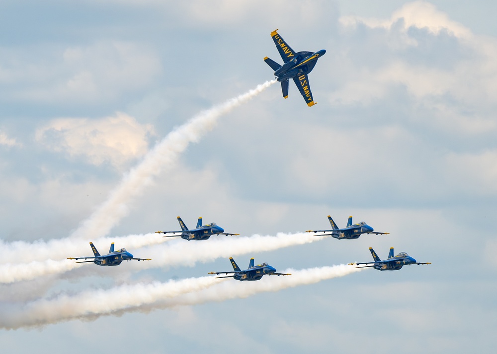 The U.S. Navy Flight Demonstration Squadron, the Blue Angels’ perform at the Air Dot Show Augusta