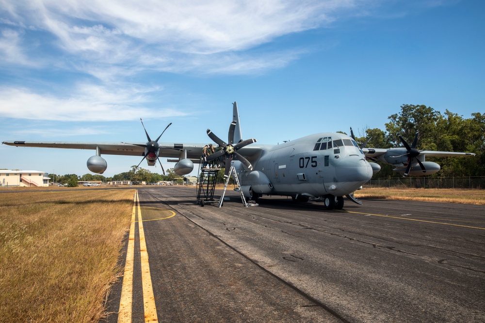 U.S. Marines perform maintenance during Talisman Sabre 25