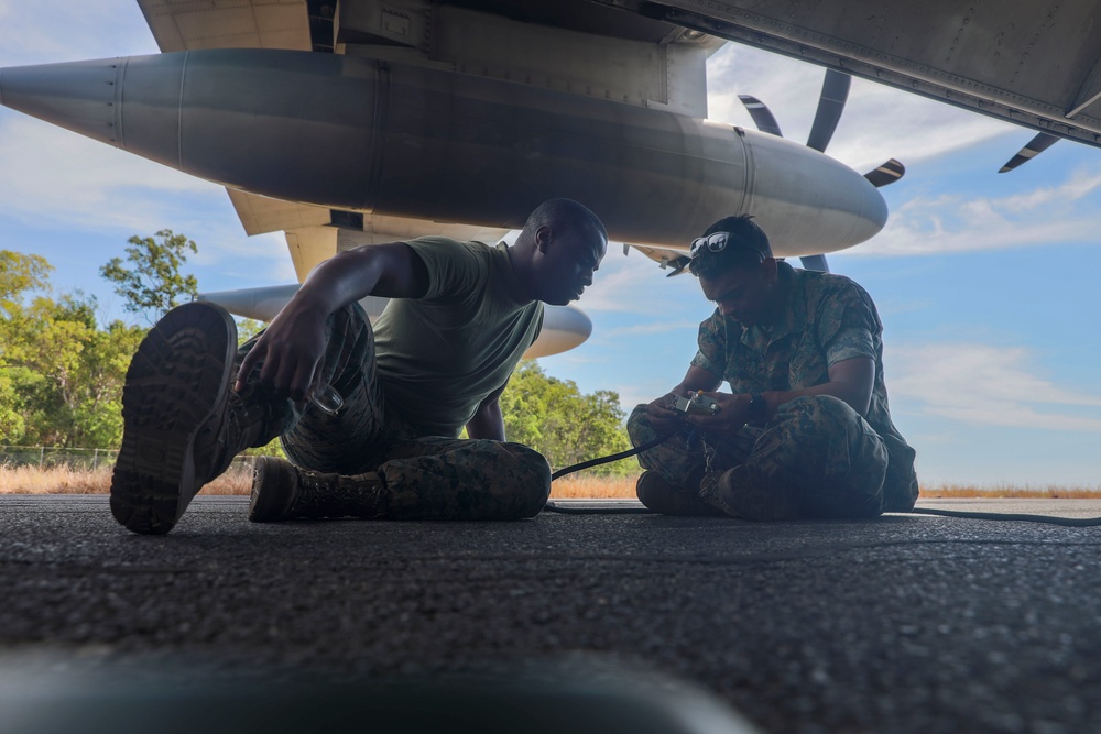 U.S. Marines perform maintenance during Talisman Sabre 25