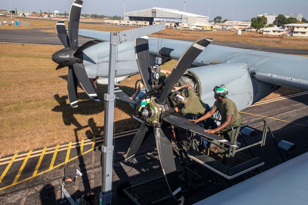 U.S. Marines perform maintenance during Talisman Sabre 25