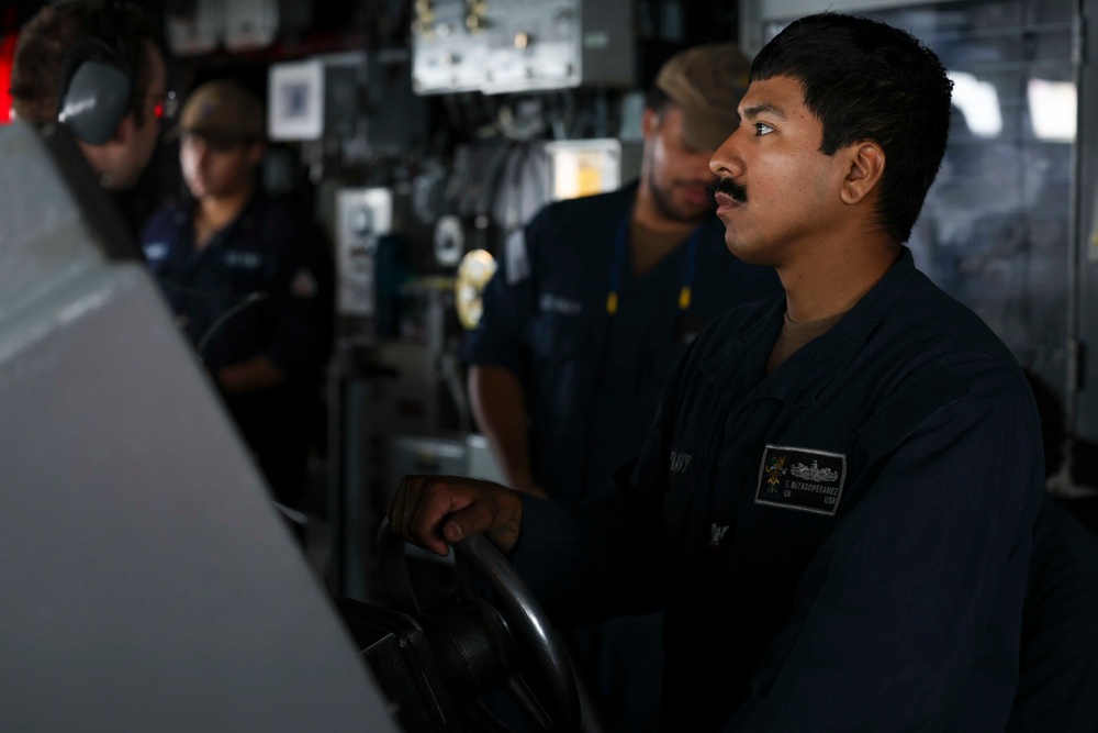 USS Forrest Sherman (DDG 98) Sailors stand watch.