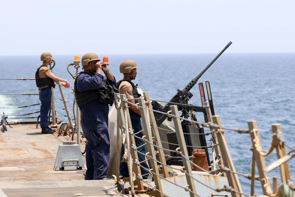 USS Forrest Sherman (DDG 98) Sailors stand watch.