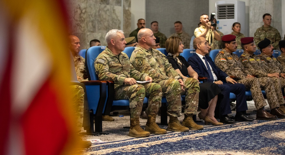 Incoming CJTF-OIR Command Team and Iraqi Officials Listen to Gen. Kurilla’s Remarks at Change of Command Ceremony