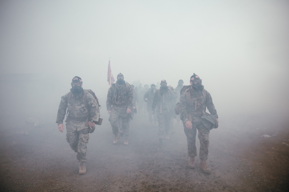 1st MARDIV HQ Bn. Marines participate in conditioning hike