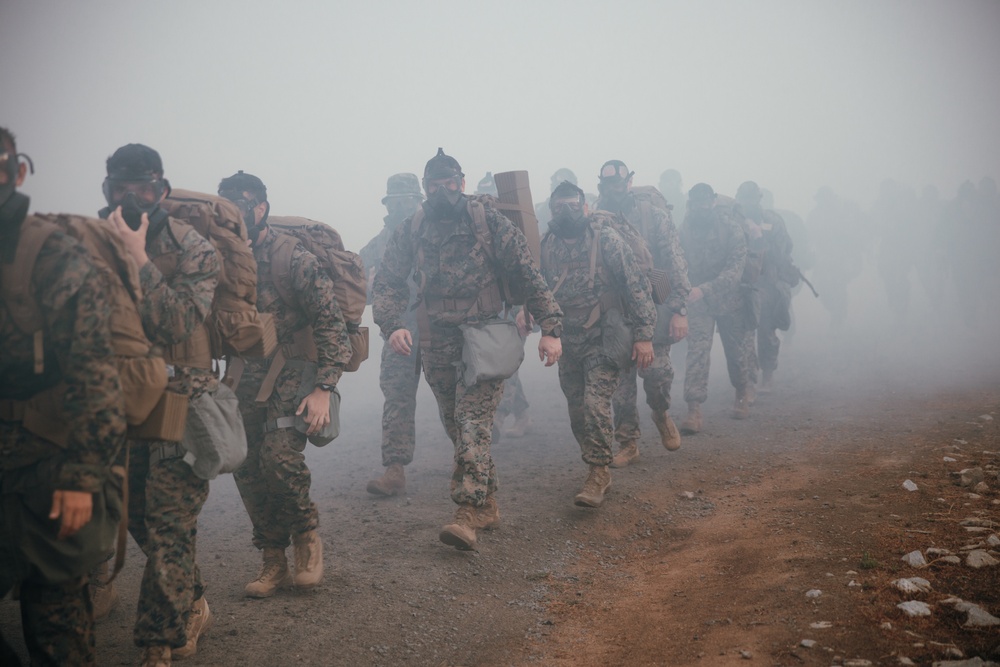 1st MARDIV HQ Bn. Marines participate in conditioning hike