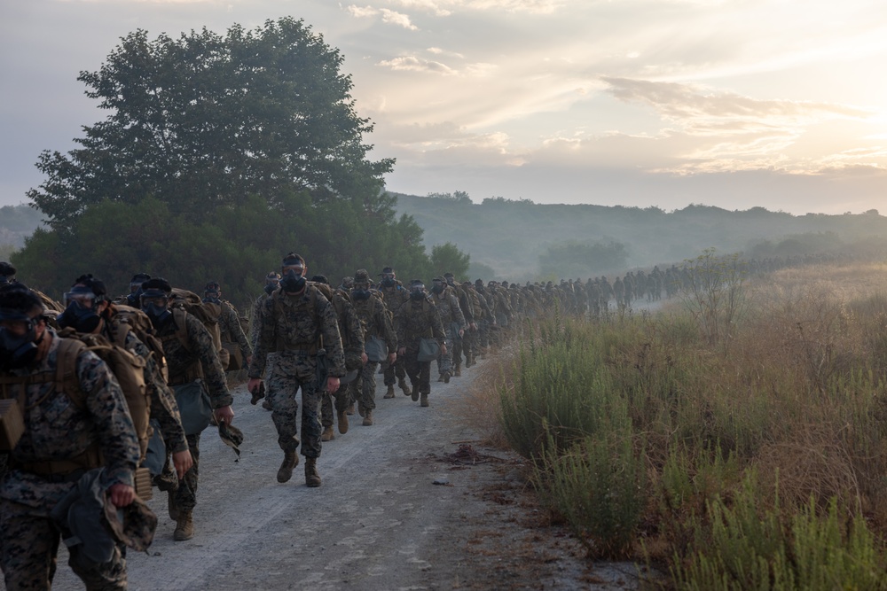 1st MARDIV HQ Bn. Marines participate in conditioning hike