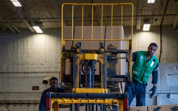 USS Gerald R. Ford (CVN 78) Sailors Operate Hangar Bay Machinery