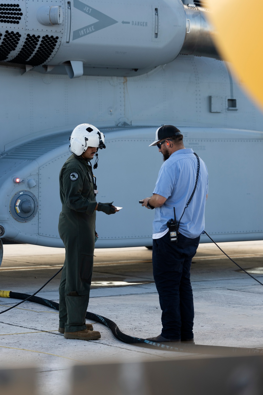 U.S. Marines with HMH-461 conduct flight operations and simulate air-delivered ground refueling